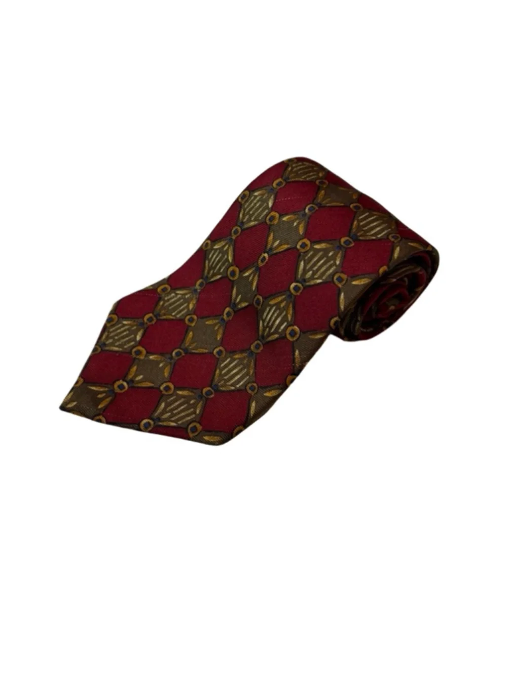 Burberrys London Silk Tie Red Gold Geometric Medallion Vintage Luxury